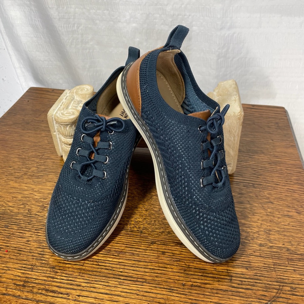 Johnston & Murphy Boys Navy Engineered Knit Sneakers Leather Trim Size Youth 1